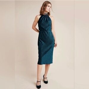 Shoshanna Teal Pleated Midi Dress